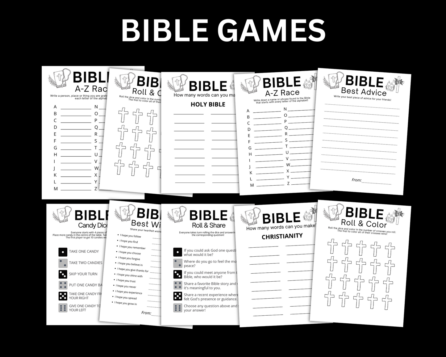 Christian Bible Games Bundle, Sunday School Activities For Adults Kids Trivia Emoji