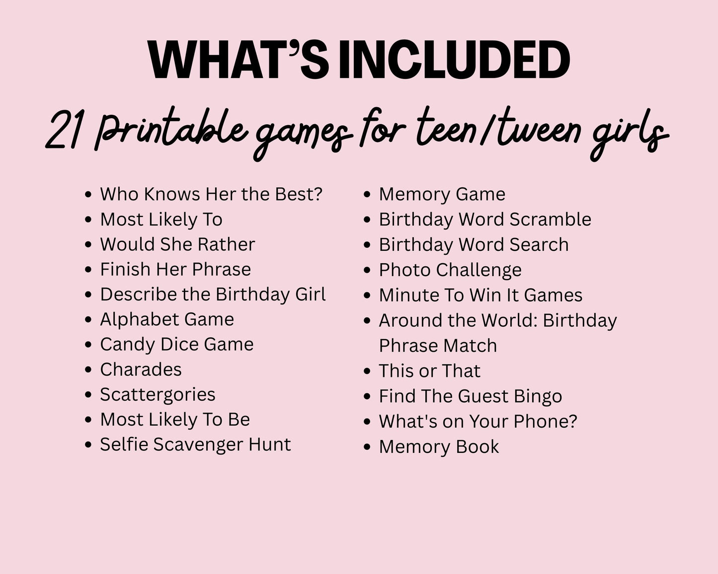 Girls Birthday Party Games, Tween 13th Sweet 16 Teen Birthday Games Printable