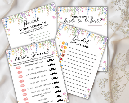 Floral Bridal Shower Games Printable,  Wildflower Bridal Shower Games Bundle