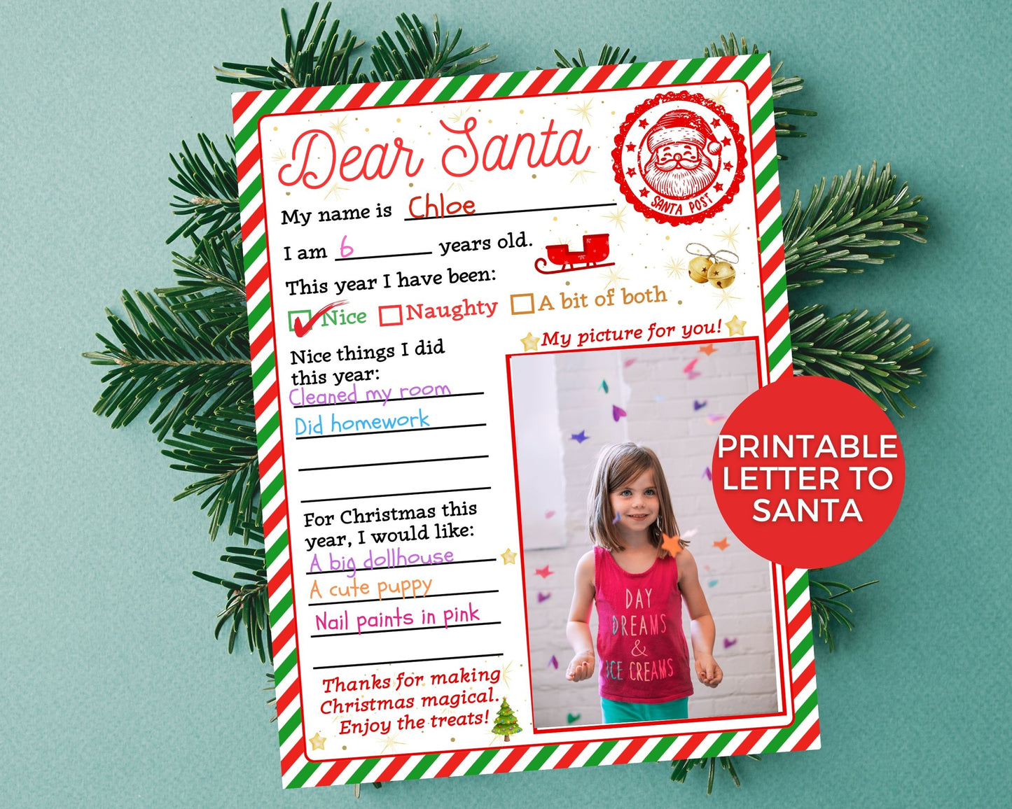 Letter To Santa Printable Dear Santa Letter, Kids Christmas Letter To Santa, Santa Wish List, Digital Letter To Santa Photo, Kids Activities