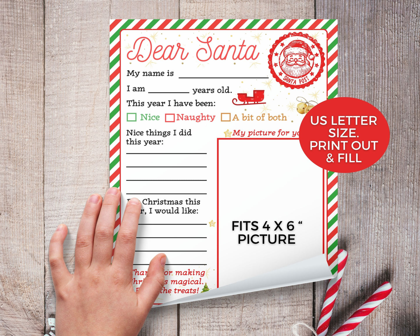 Letter To Santa Printable Dear Santa Letter, Kids Christmas Letter To Santa, Santa Wish List, Digital Letter To Santa Photo, Kids Activities