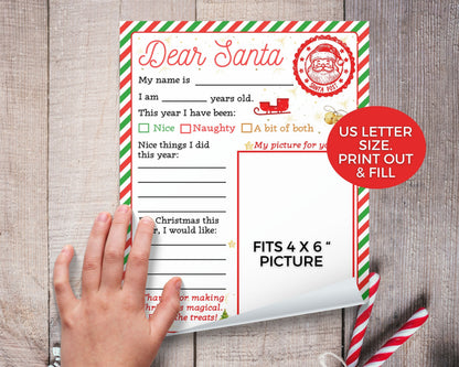 Letter To Santa Printable Dear Santa Letter, Kids Christmas Letter To Santa, Santa Wish List, Digital Letter To Santa Photo, Kids Activities