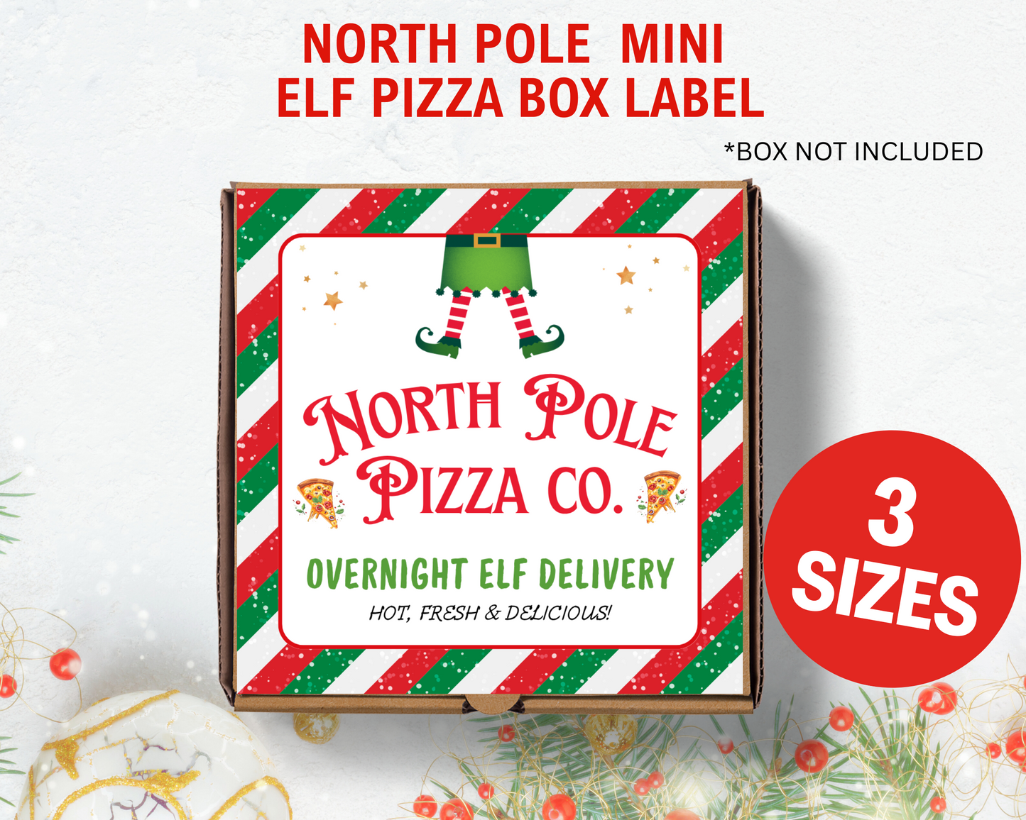 Elf Pizza Box Label, North Pole Mini Pizza Box Label, Printable Elf Prop