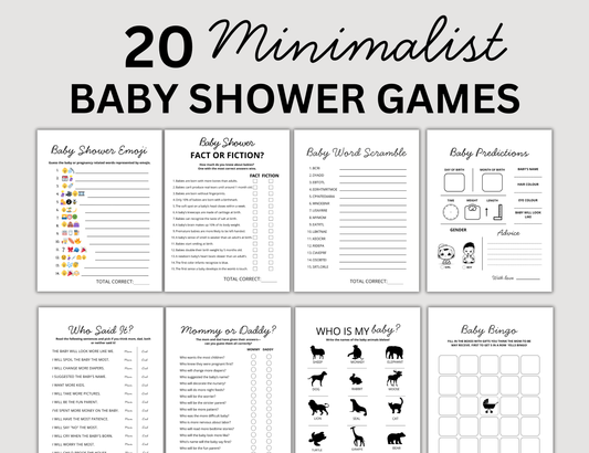 Minimalist Baby Shower Games Bundle, Gender Neutral Baby Sprinkle Activities, Printable Simple Baby Shower Games / Activity