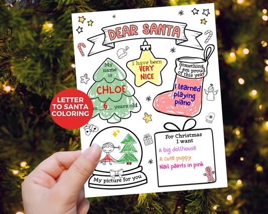 Letter To Santa, Christmas Coloring Letter, Dear Santa Letter Color, Christmas Wish List For kids, Christmas Letter Printable Santa Letter