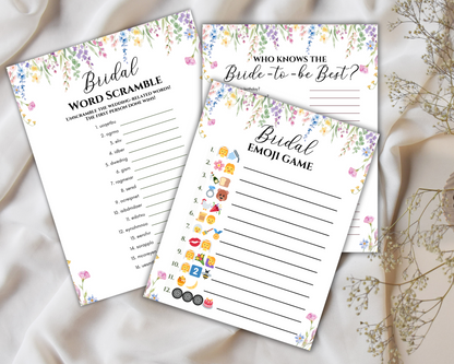 Floral Bridal Shower Games Printable,  Wildflower Bridal Shower Games Bundle