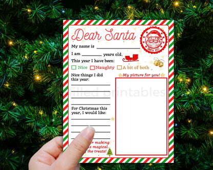 Letter To Santa Printable Dear Santa Letter, Kids Christmas Letter To Santa, Santa Wish List, Digital Letter To Santa Photo, Kids Activities