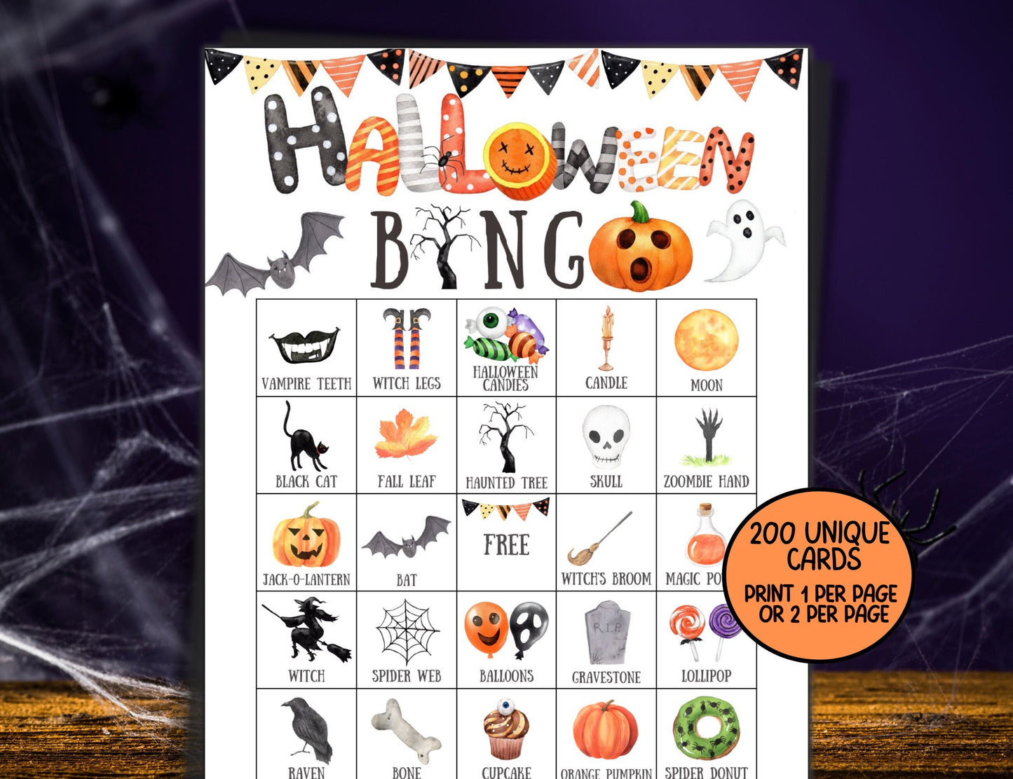 Halloween Bingo For Kids Printable, Halloween Bingo Cards, Halloween Party Games For Adults/ Kids Activity, Kindergarten Preschool Party
