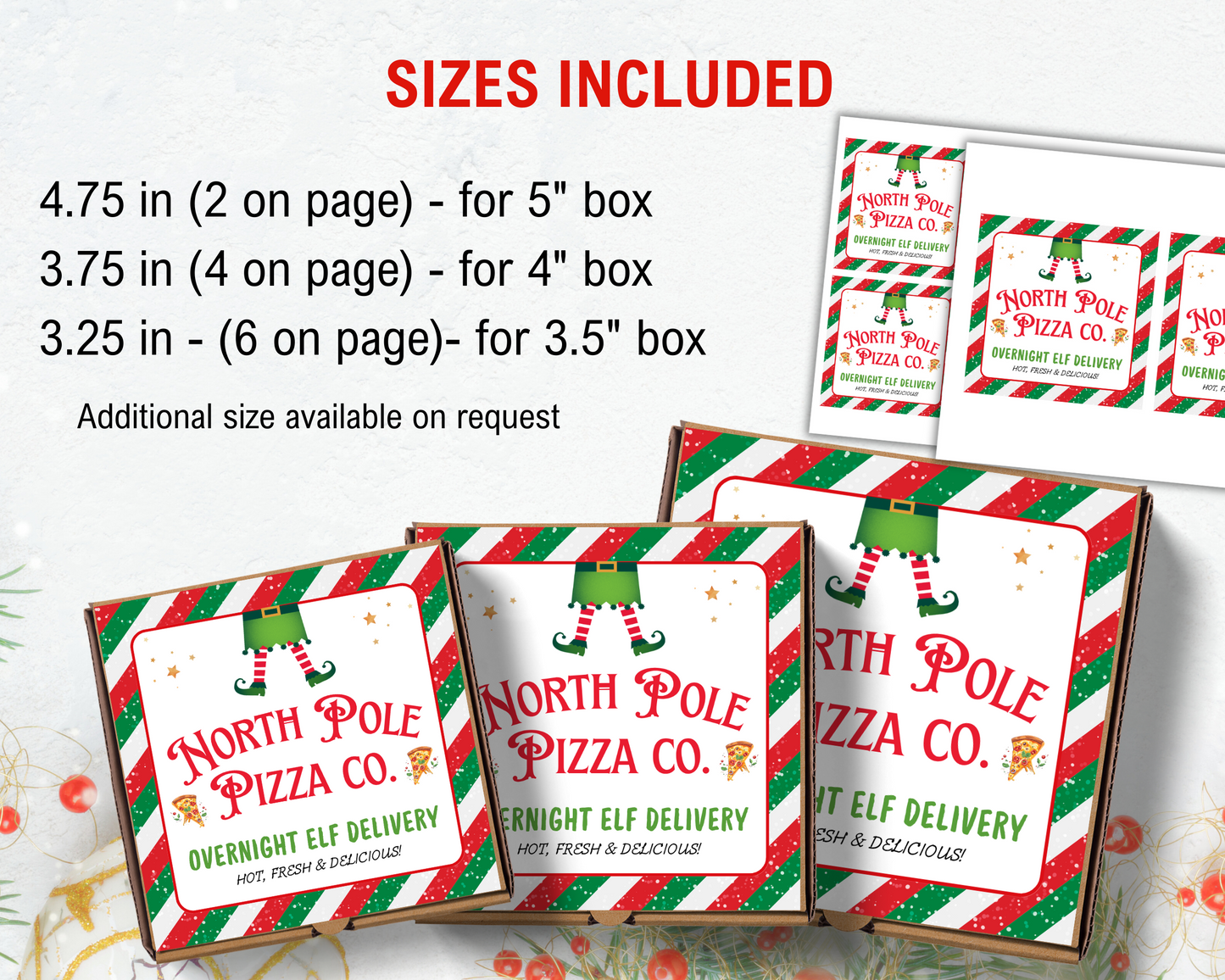 Elf Pizza Box Label, North Pole Mini Pizza Box Label, Printable Elf Prop