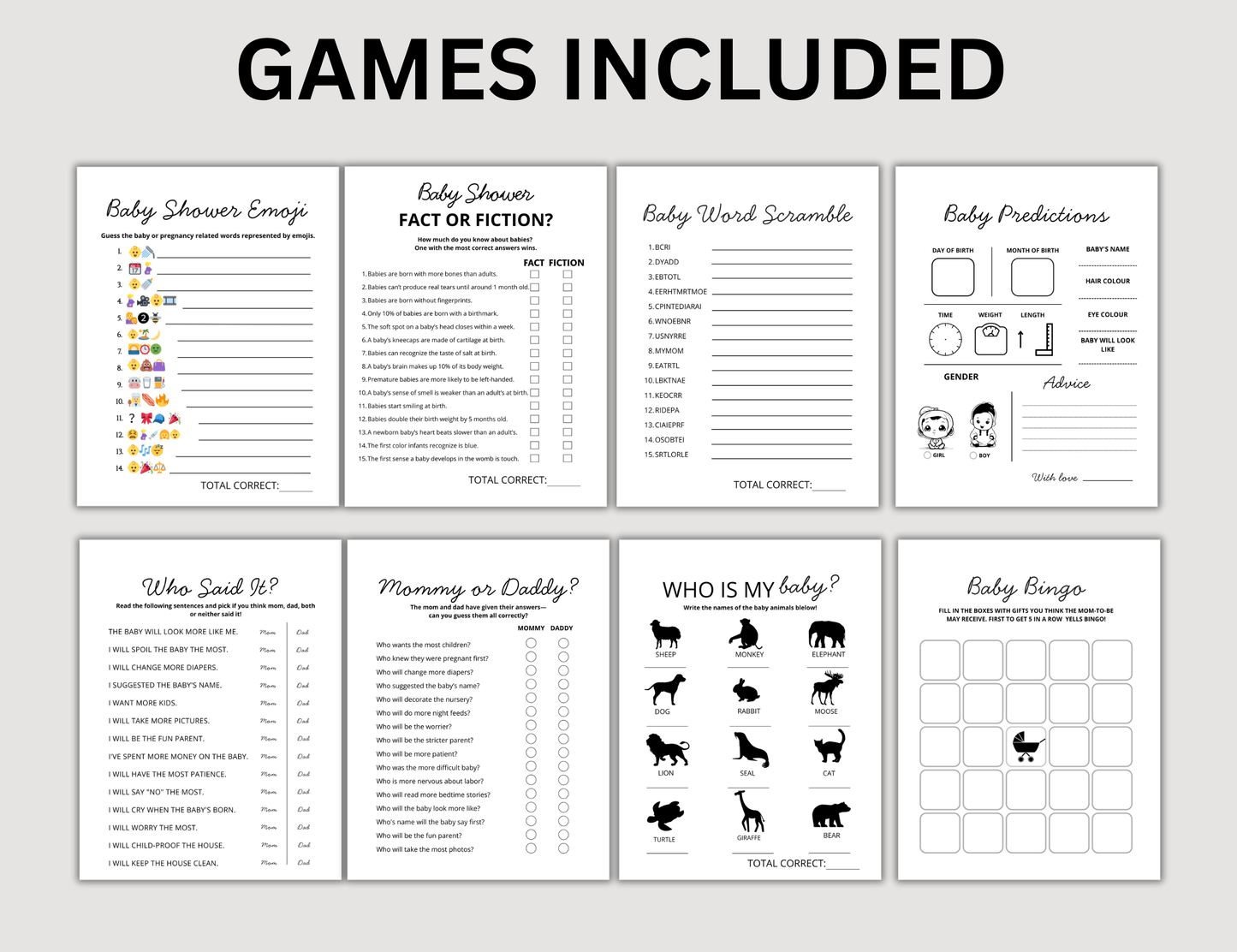 Minimalist Baby Shower Games Bundle, Gender Neutral Baby Sprinkle Activities, Printable Simple Baby Shower Games / Activity