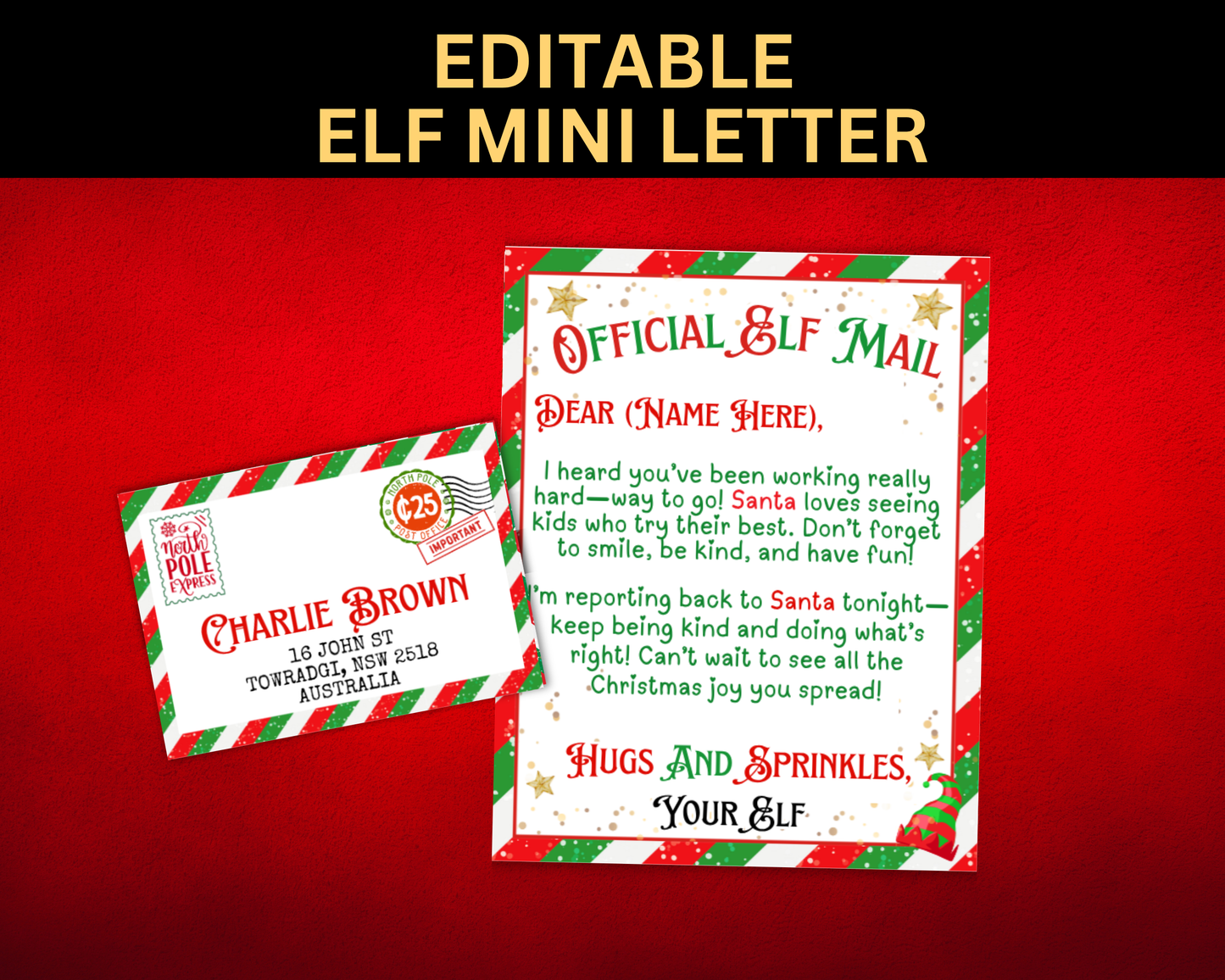 Editable Mini Elf Letter Envelope Template, Christmas Elf Mini Letter, Elf Mail Template