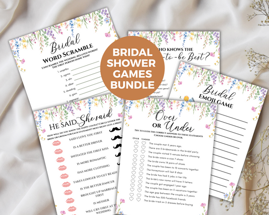 Floral Bridal Shower Games Printable,  Wildflower Bridal Shower Games Bundle