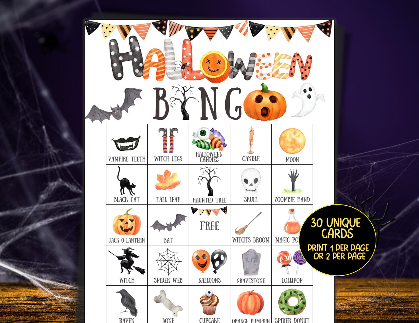 Halloween Bingo For Kids Printable, Halloween Bingo Cards, Halloween Party Games For Adults/ Kids Activity, Kindergarten Preschool Party