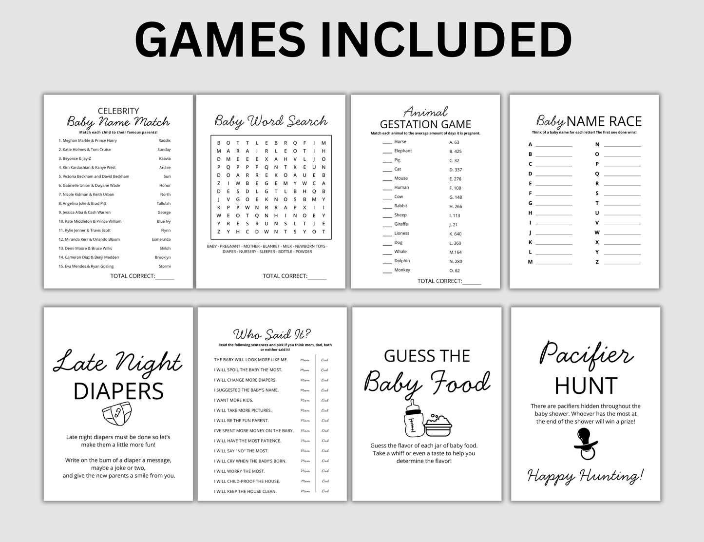 Minimalist Baby Shower Games Bundle, Gender Neutral Baby Sprinkle Activities, Printable Simple Baby Shower Games / Activity