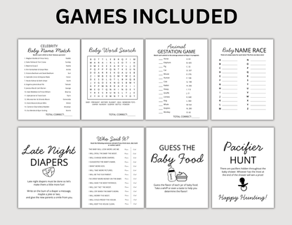 Minimalist Baby Shower Games Bundle, Gender Neutral Baby Sprinkle Activities, Printable Simple Baby Shower Games / Activity