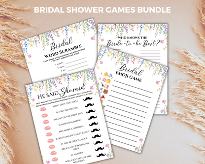 Floral Bridal Shower Games Printable,  Wildflower Bridal Shower Games Bundle