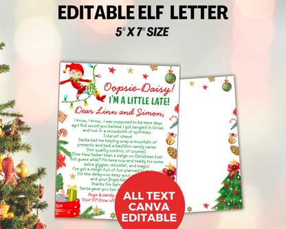 Elf Late Arrival Letter, I'm Late Elf Letter, Editable Elf Sorry Letter