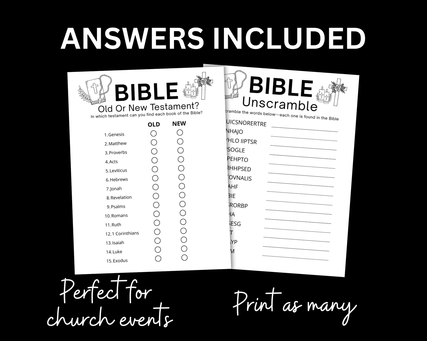 Christian Bible Games Bundle, Sunday School Activities For Adults Kids Trivia Emoji