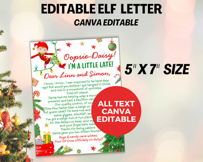 Elf Late Arrival Letter, I'm Late Elf Letter, Editable Elf Sorry Letter