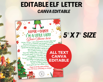 Elf Late Arrival Letter, I'm Late Elf Letter, Editable Elf Sorry Letter