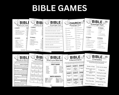 Christian Bible Games Bundle, Sunday School Activities For Adults Kids Trivia Emoji