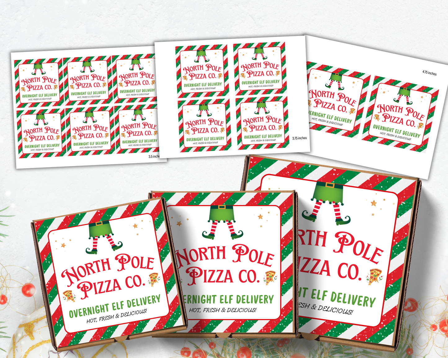 Elf Pizza Box Label, North Pole Mini Pizza Box Label, Printable Elf Prop