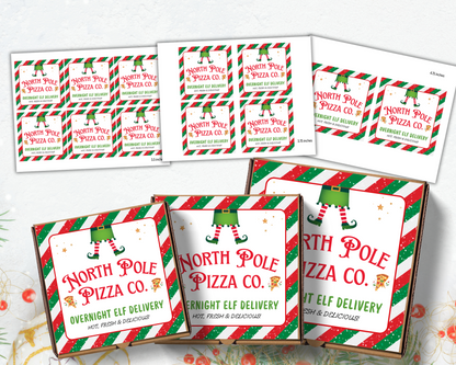 Elf Pizza Box Label, North Pole Mini Pizza Box Label, Printable Elf Prop