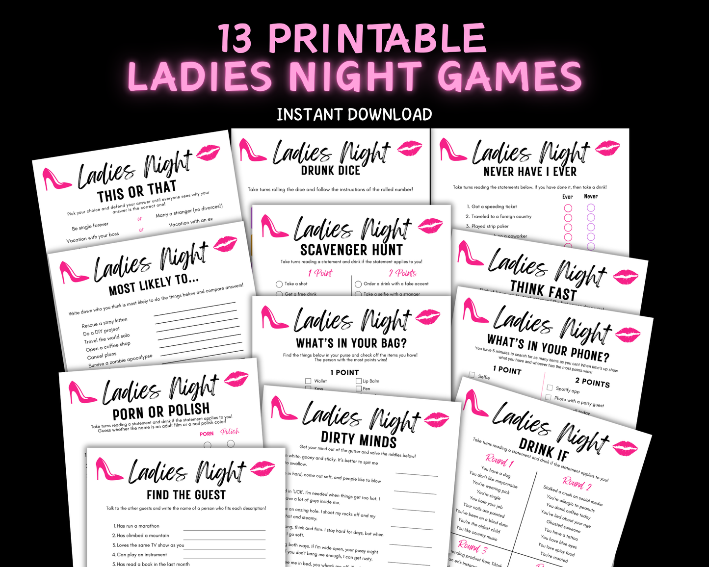 Printable Ladies Night Games, Girls Night Out Games Adults, Ladies Party Games, Fun Naughty Games, Ladies Night Out Dirty Minds Game