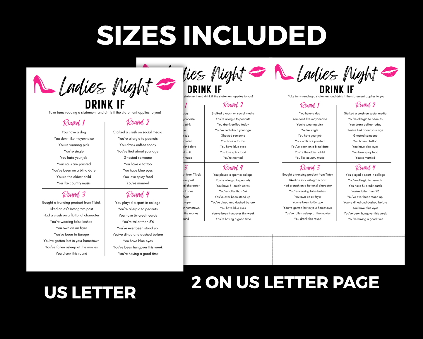 Printable Ladies Night Games, Girls Night Out Games Adults, Ladies Party Games, Fun Naughty Games, Ladies Night Out Dirty Minds Game