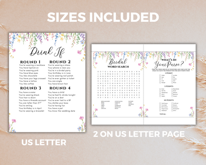 Floral Bridal Shower Games Printable,  Wildflower Bridal Shower Games Bundle