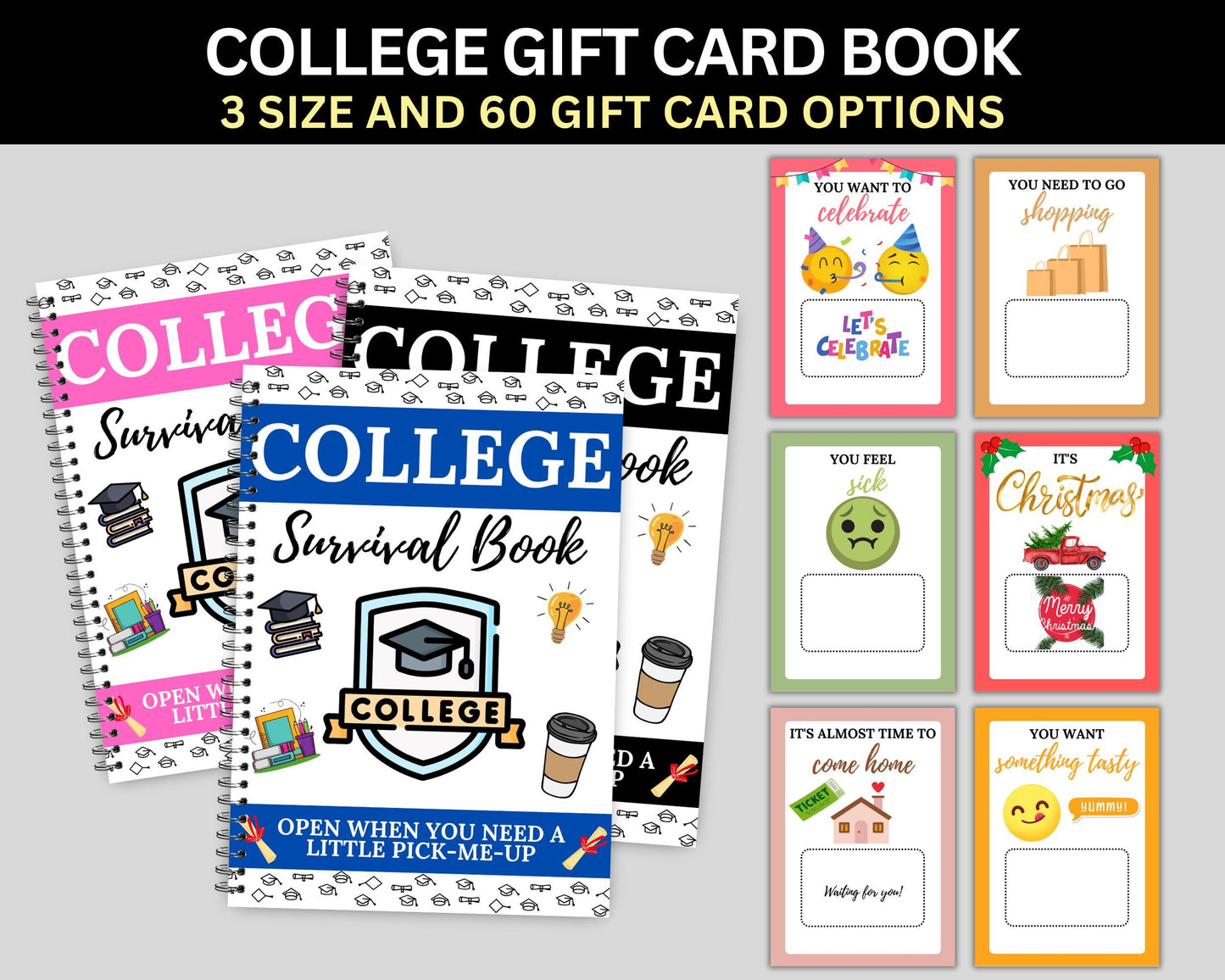 Printable College Gift Card Book, College Survival Book Gift For College Students, College Care Package Kit, High School Graduation Gift