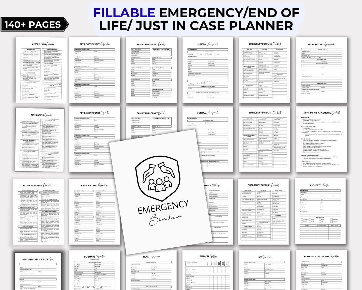 Fillable End of life planner, Just In case of emergency printable planner, Emergency binder