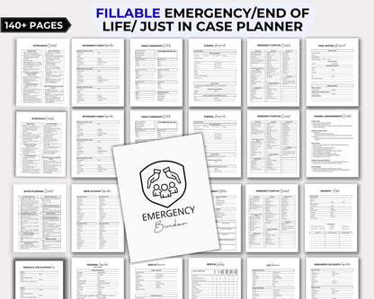 Fillable End of life planner, Just In case of emergency printable planner, Emergency binder
