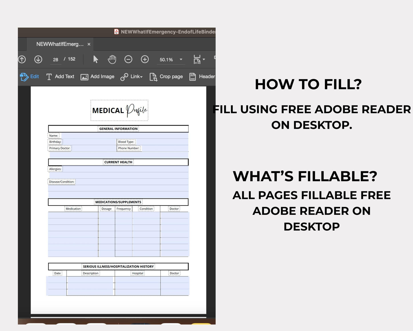 Fillable End of life planner, Just In case of emergency printable planner, Emergency binder