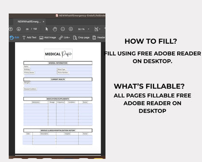Fillable End of life planner, Just In case of emergency printable planner, Emergency binder