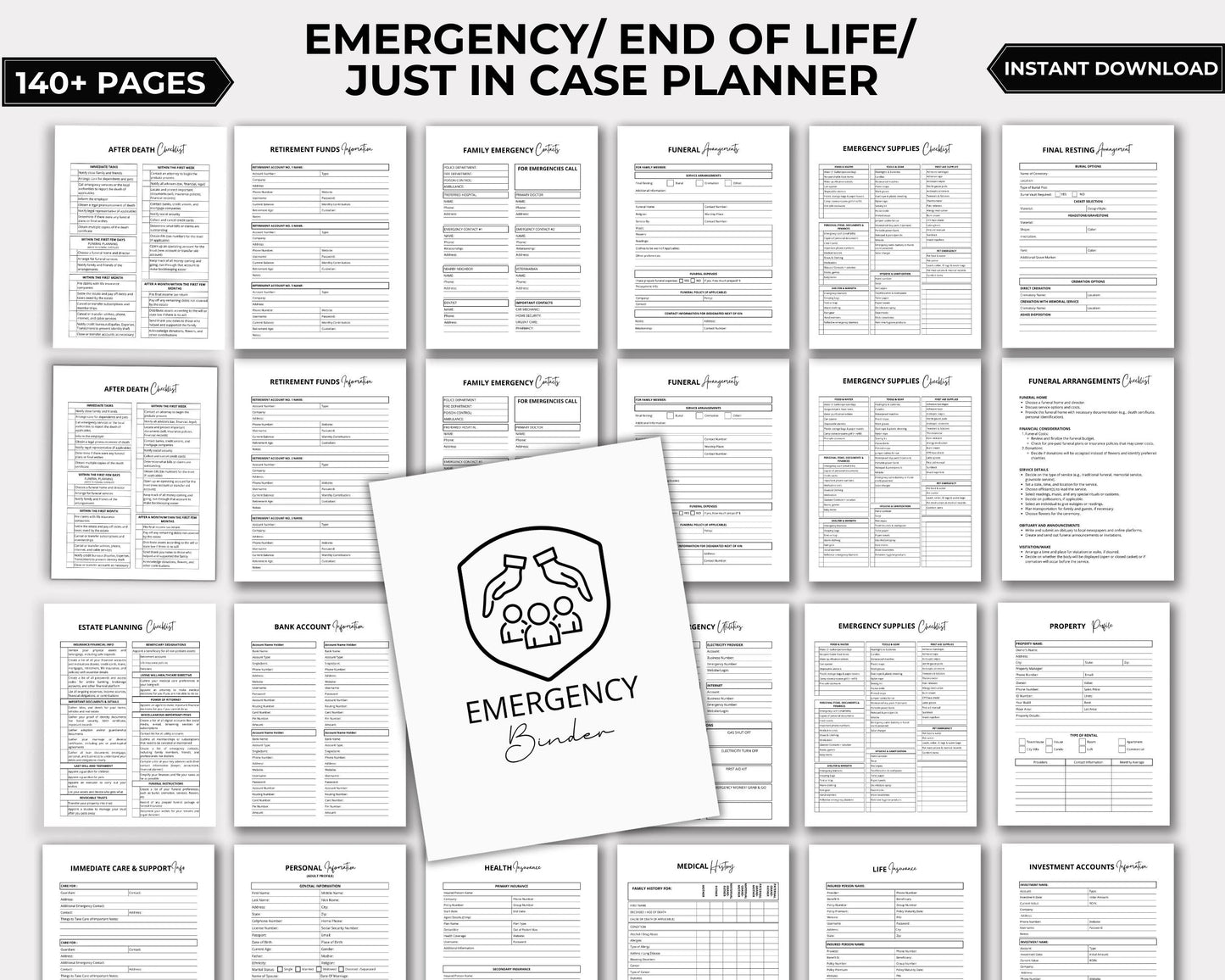 Fillable End of life planner, Just In case of emergency printable planner, Emergency binder