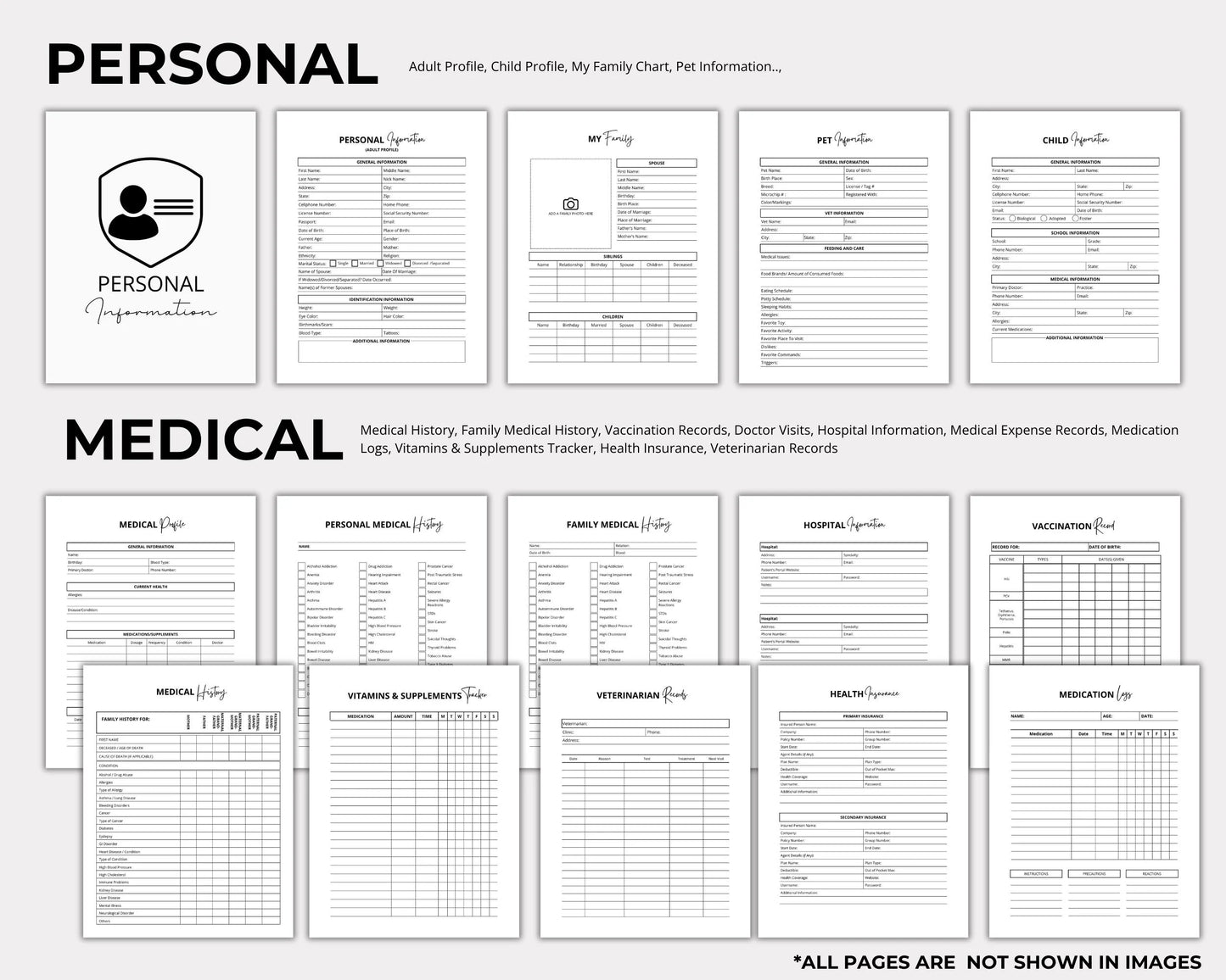 Fillable End of life planner, Just In case of emergency printable planner, Emergency binder