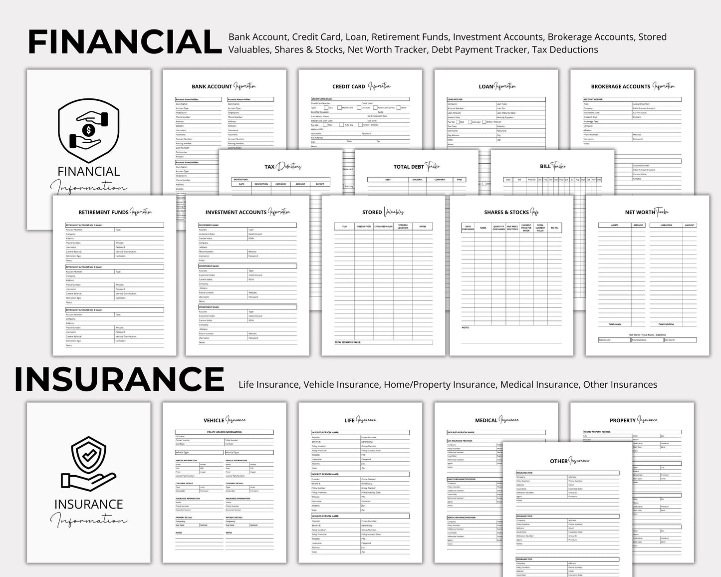 Fillable End of life planner, Just In case of emergency printable planner, Emergency binder