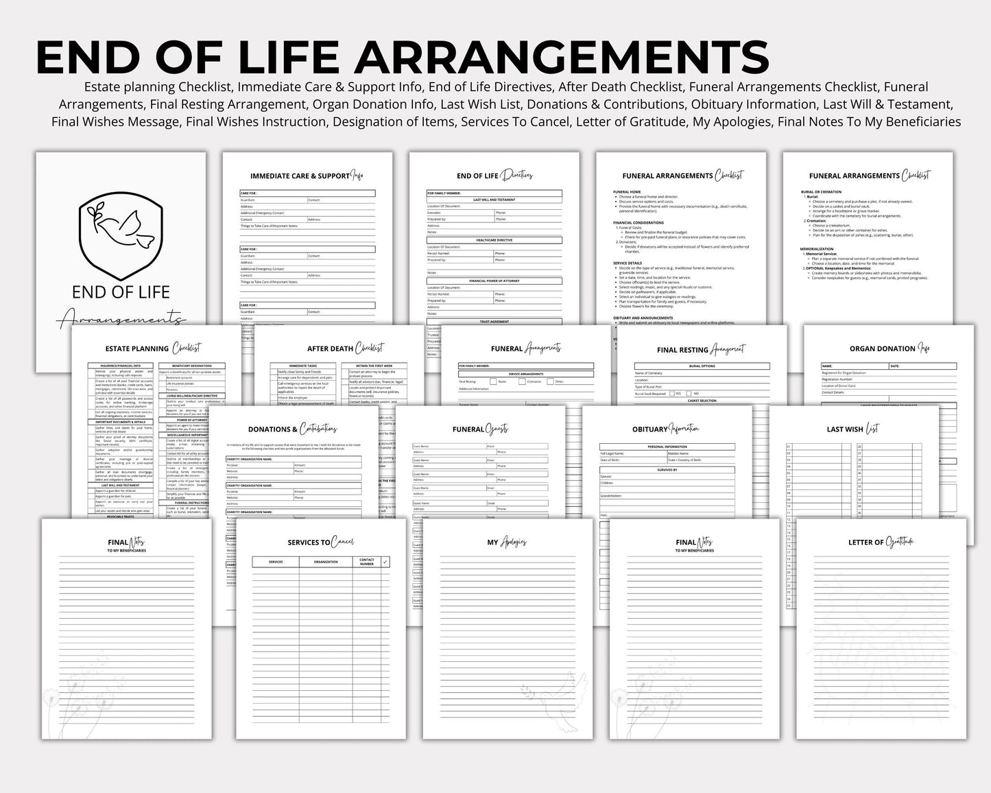 Fillable End of life planner, Just In case of emergency printable planner, Emergency binder