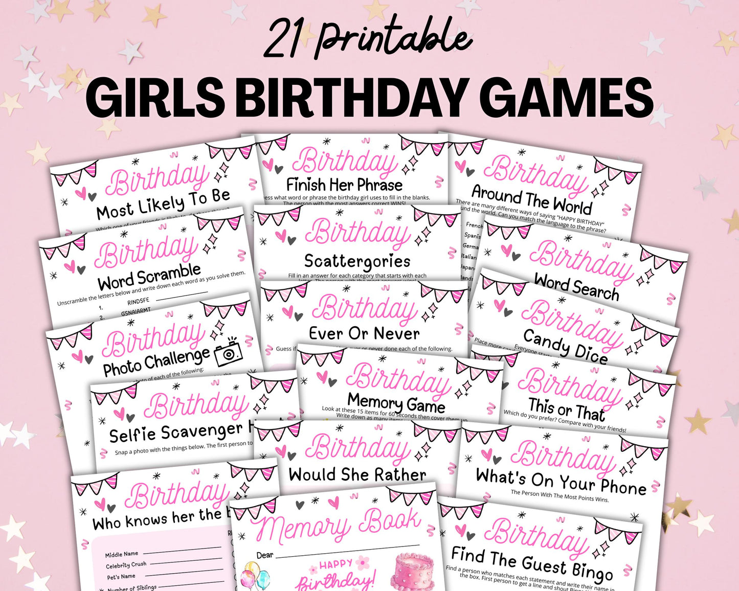 Girls Birthday Party Games, Tween 13th Sweet 16 Teen Birthday Games Printable