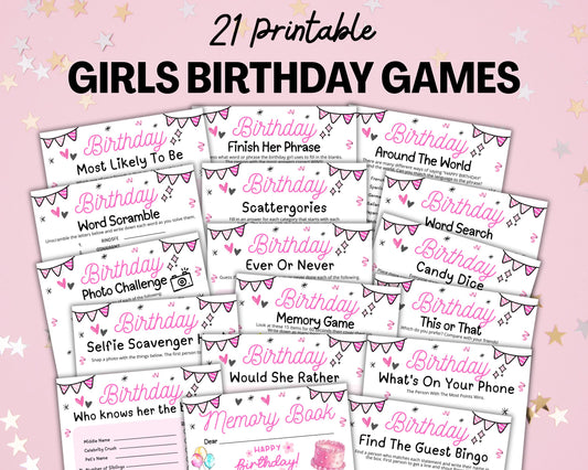 Girls Birthday Party Games, Tween 13th Sweet 16 Teen Birthday Games Printable