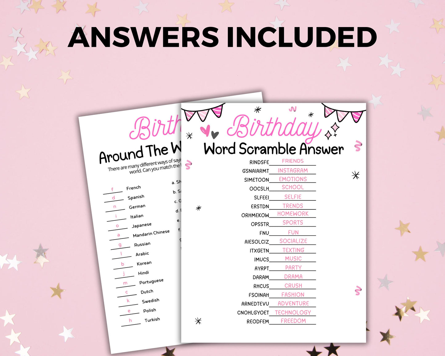 Girls Birthday Party Games, Tween 13th Sweet 16 Teen Birthday Games Printable