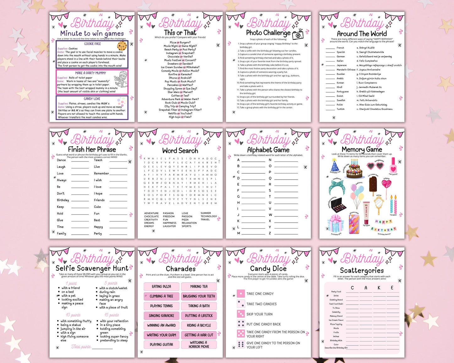 Girls Birthday Party Games, Tween 13th Sweet 16 Teen Birthday Games Printable