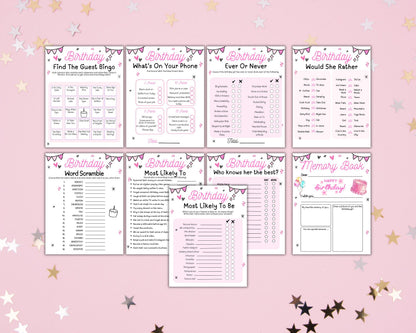 Girls Birthday Party Games, Tween 13th Sweet 16 Teen Birthday Games Printable