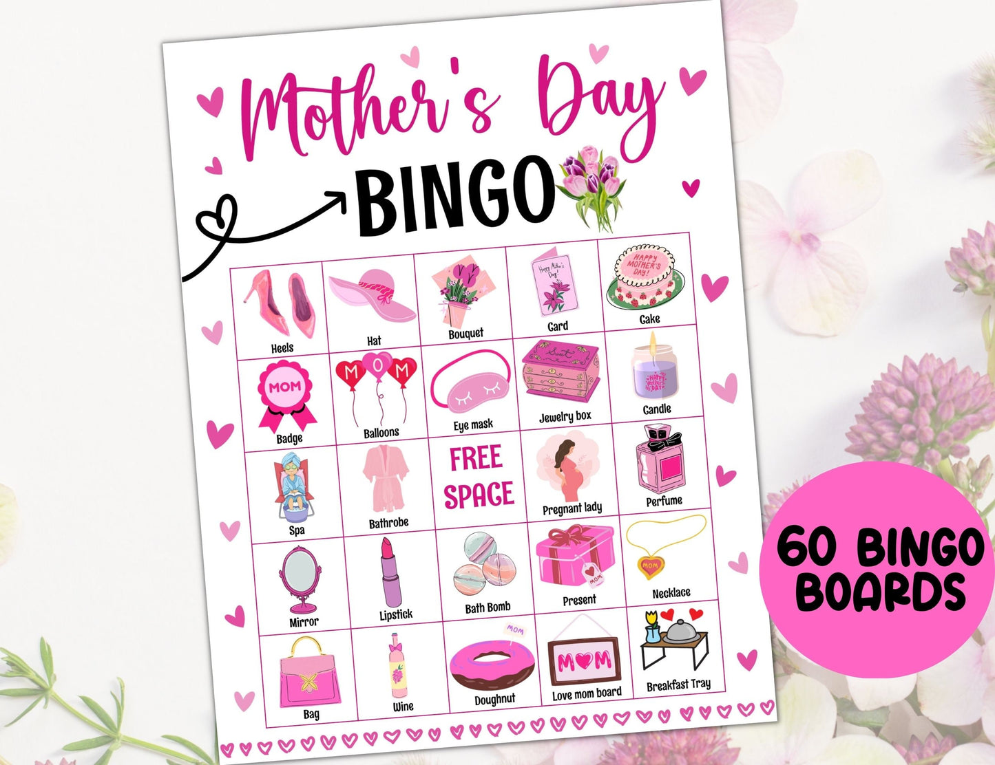 Mother's day bingo game, 60 bingo cards printable, Mother's Day Game Activity, Mom bingo, Mother's Day Celebration, Mother's Day Party Idea