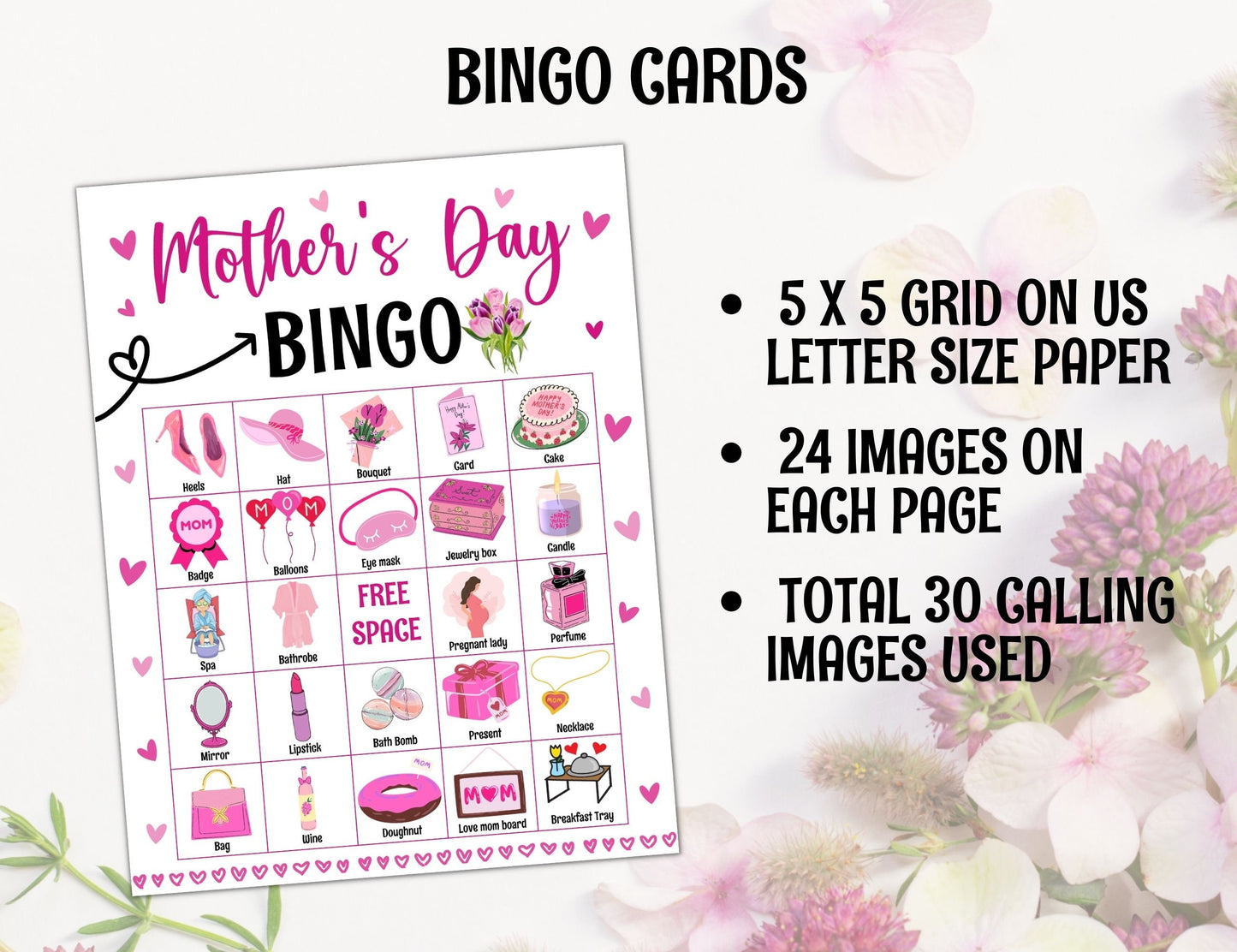 Mother's day bingo game, 60 bingo cards printable, Mother's Day Game Activity, Mom bingo, Mother's Day Celebration, Mother's Day Party Idea