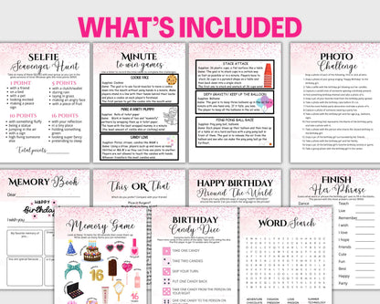 Sweet 16 Birthday Party Games Bundle, Printable 16th Birthday Games for Her