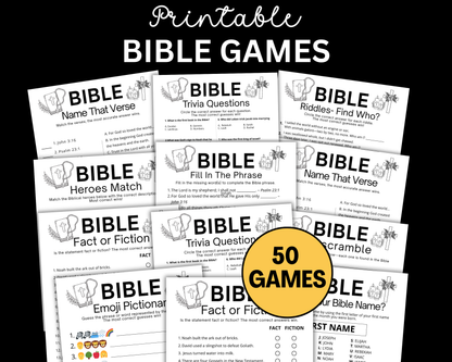 Christian Bible Games Bundle, Sunday School Activities For Adults Kids Trivia Emoji