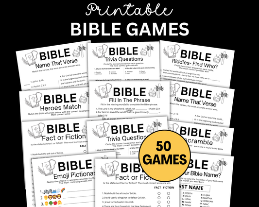 Christian Bible Games Bundle, Sunday School Activities For Adults Kids Trivia Emoji