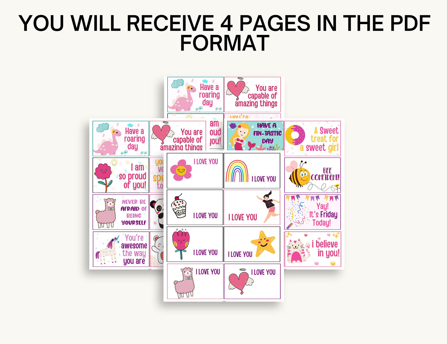 Lunch Box Notes for Kids, Lunchbox Notes For Girls, Positive Affirmations, Encouraging Notes For Kids, Instant Download Lunch notes